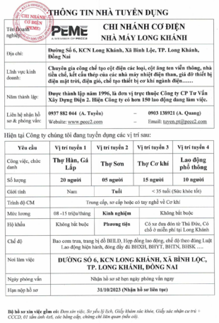 Tuyển dụng cơ khí