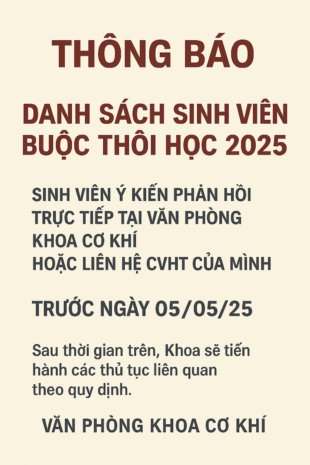 DANH SÁCH SINH VIÊN BUỘC THÔI HỌC 2025